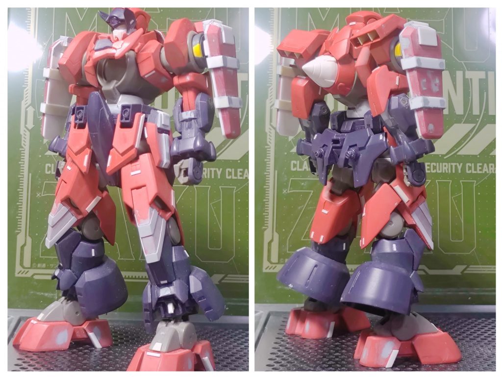 首で1ミリ延長。腰で2ミリ延長。太ももで2ミリ延長。肩アーマー?1/220マラサイのシールドのジャンクとプラ板で制作。