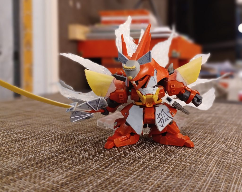 續十一……我的百鬼夜行的第11個是三大妖之一，九尾狐玉藻前連飛威(moon gundam 糸列試作機沙殺比)，九尾參考狐忍和陰陽師的氣尾巴😅😅. 第1個.滑鬼頭若殺驱後， 第2個.大鬼般若道拉士(ドラc，特拉傑),  第3個.鴉天狗劍舞飛荒， 第4個.夜叉邪炎將, 第5個.大天狗殺帝那, 第6個.山童自護號和 第7個是三大妖之一，妖怪之首之稱酒吞童子新安州， 第8個.青鷺火厄斗， 第9個.水虎古夫MS-07B 第10個是茨木童子赤殺驅(twilight axis 紅查古3改)–5枚目/制作者：@kcwong13002623