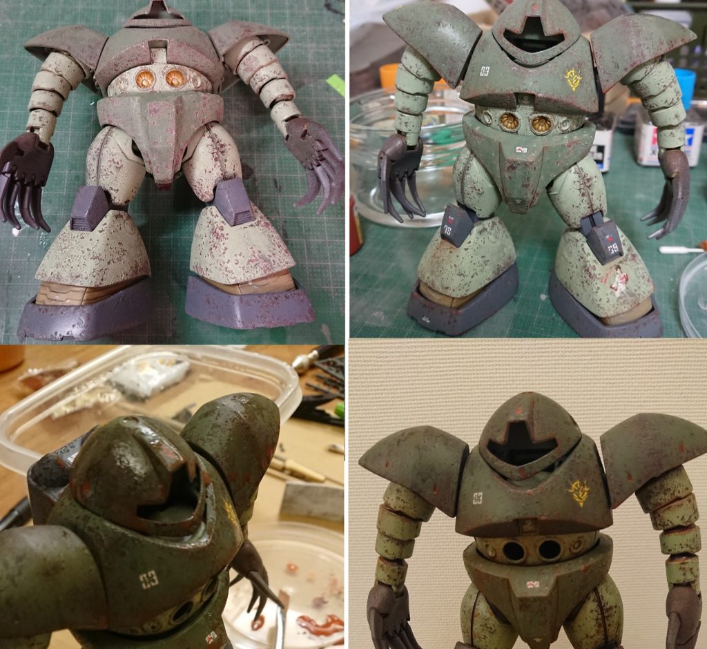 ⑦お好みでサビや汚れを調整 無心に削り取った塩の全体像が見たく即組立をしましたが、やはりダメージのスケール感が合っていない... 1/1ならこれで良いのでしょう...そのため前述の(塩は更に細かく砕いた方が良かったな...)の後悔に繋がりました。