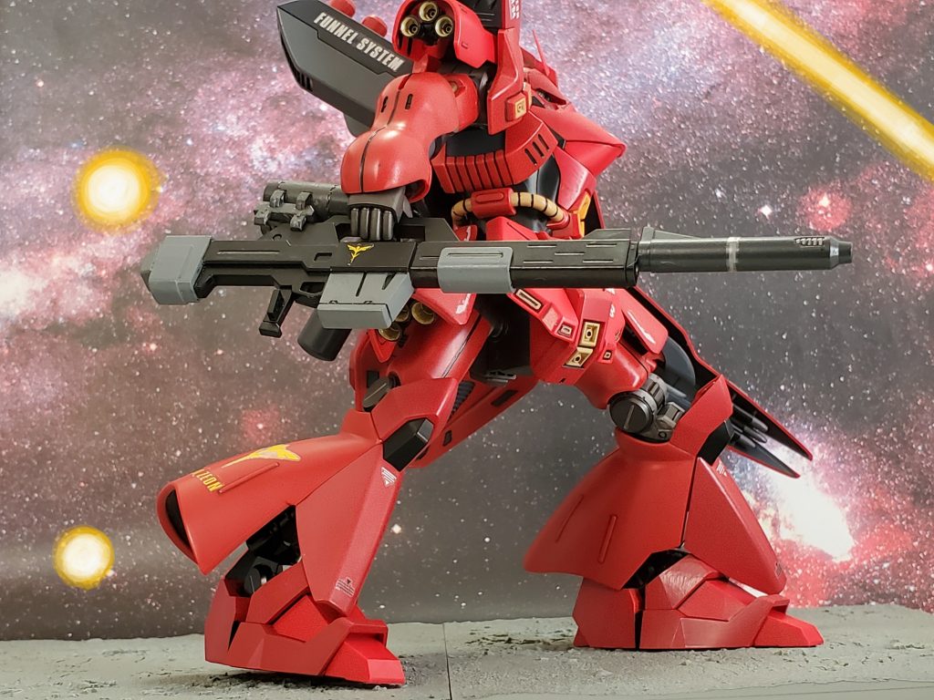 隕石落とし第2弾、アクシズ落としが決行された😱💦アクシズの核ノズルを死守するためロングショットライフルを手にアクシズから発進するシャアのサザビー😊✨