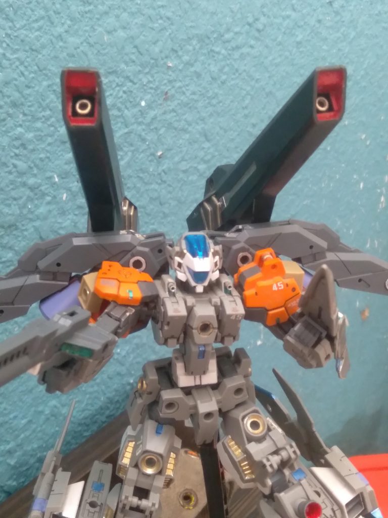 With the mega beam cannons deployed for firing. It involves minor parts swapping