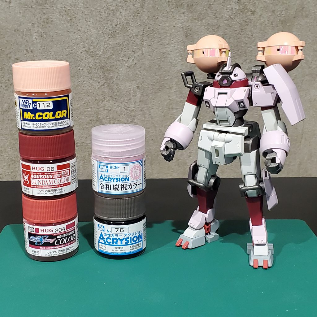 本体カラーはチュチュ寄せで。白はグレーを少し混ぜて作ってます。薄いピンクは梅を白で薄めて調整してから塗ってます。購入４年目にしてようやく使えました他のアクセントカラーもちょうどいいのが見つかって満足です！