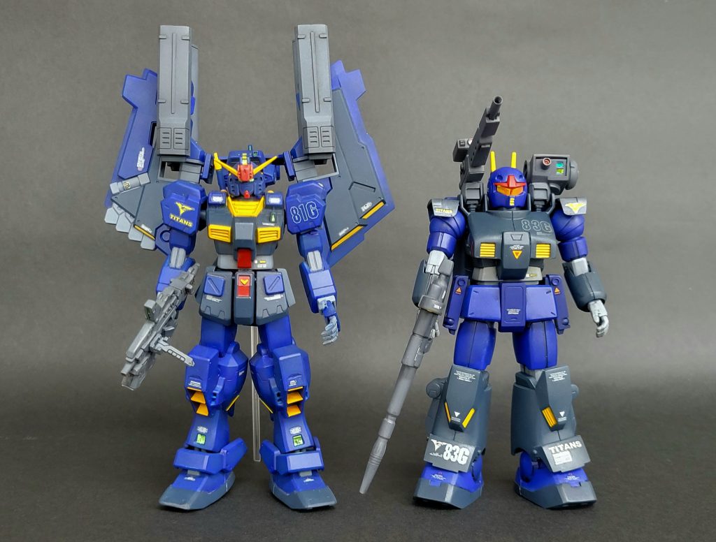 以前作成したヘイズルラーと同じ部隊の設定にするため、ティターンズカラーにしましたが、個人的にはノーマルカラー(旧MSV)の方が良かったような…。