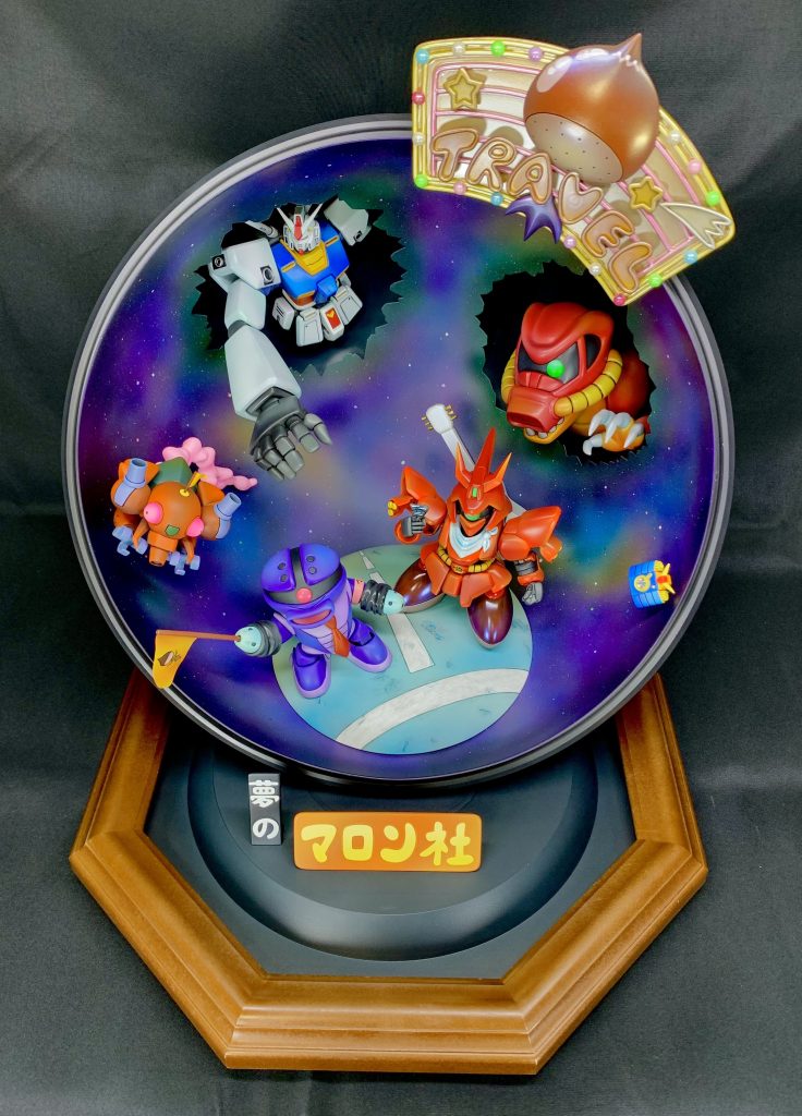 宇宙塗装は 数色のクリアカラーをまだらに吹き重ねつつ、星は筆塗りやエアブラシで先端に塗料を溜めてからトリガーを弾いて粒子を飛ばしたり をループすることで深みを出しました。