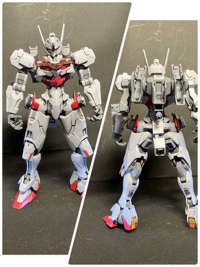 本体です。大剣が持てるようにハンドパーツを自作した他、サーベル位置の変更やバーニアの交換など地味に全身いじっています。