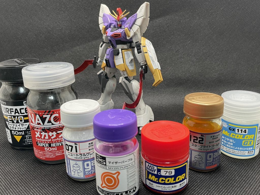 使用塗料になります。今回からハイキューパーツのラインスクライバーを購入してスジ彫りを行いました。凄まじく使いやすく驚愕しました笑