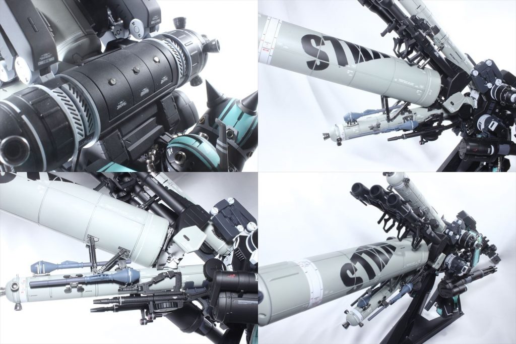 磁石を埋め込みビームバズーカを保持できるように 純正デカールを活かしつつ明るいカラーにとプロペラトタンクはガルグレーにてスプレー塗装ステー系は全てメッキシルバー KILLSロゴは久々の登場