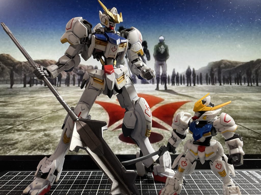 父さん！みたいなショット。しかしバルバトスは造型美しいですね。ディフォルメしてもしっかりとカッコいい。