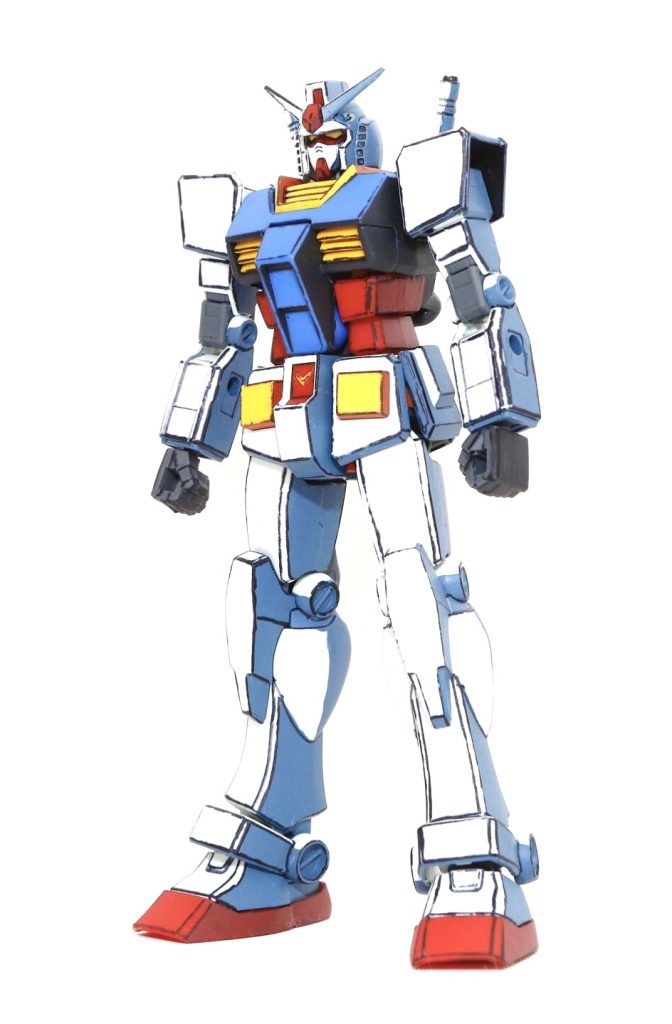 筆で影を塗ったのち、輪郭線をマッキーで引いた後につや消しスプレーを吹いたところ、マッキーが溶けて線がよれる事態に。もう修正できないのでそのままにしましたが、次にやるときは順番を変える必要あり。
