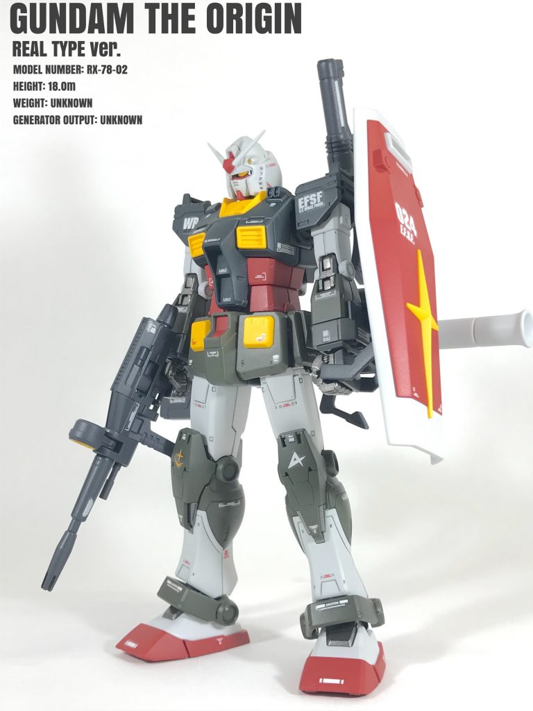 オリジン版ガンダム（機体No.024）をリアルタイプカラーに仕上げてみました。実はアムロの予備機と言う脳内裏設定となってます。（何気に左膝にアムロマークが…）