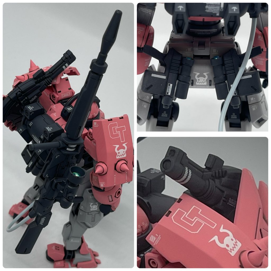 武装（銃器類）チュチュ機は狙撃ゴーグルを装備しているようなので・・・キットのスナイパーライフルにスコープをプラス、ショルダーキャノンや腰にはハンドガンと銃器も充実させました