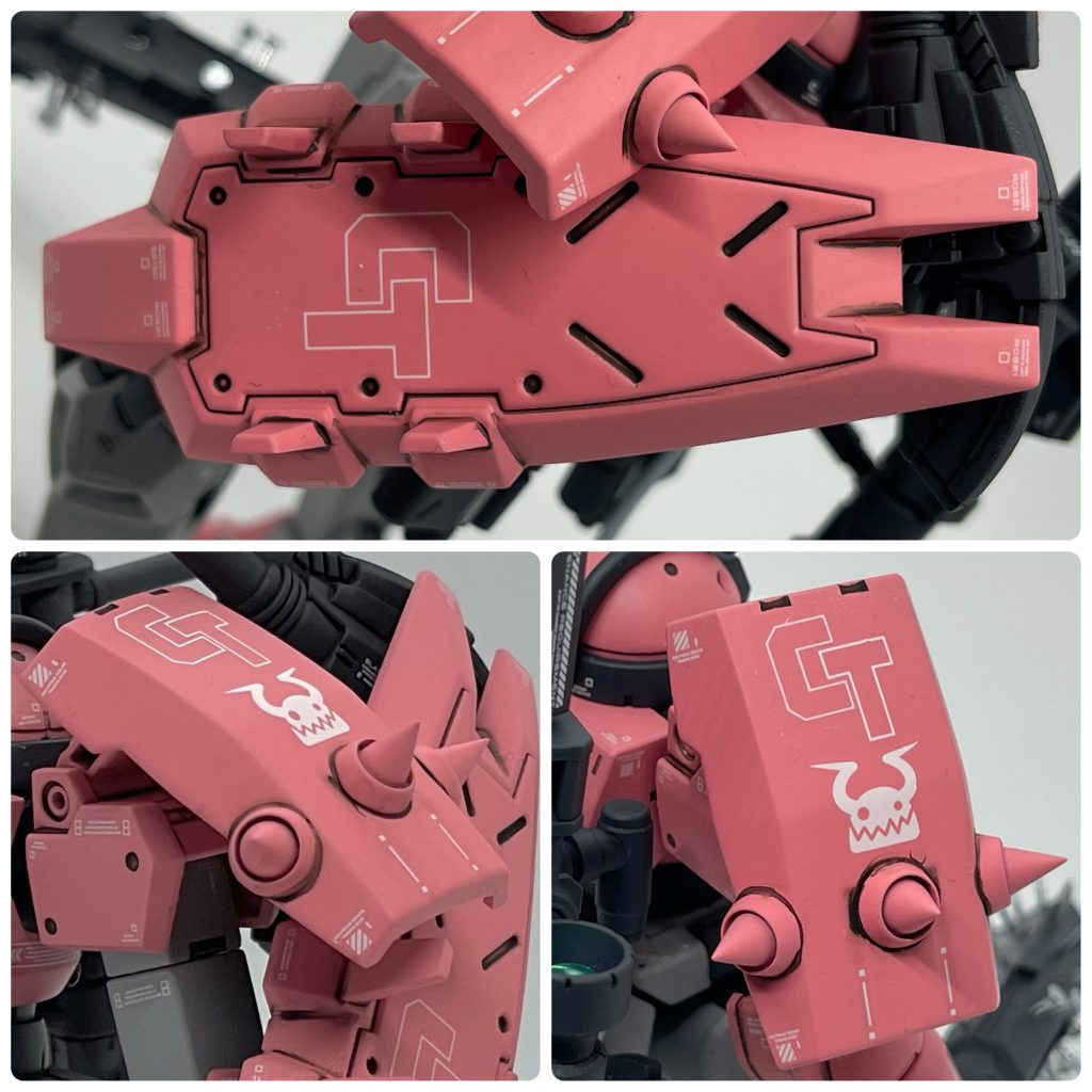 武装（シールド類）接近戦メインという設定にしたかったので、左右肩にスパイクを加えたシールドと左腕にはメインの大型シールドを