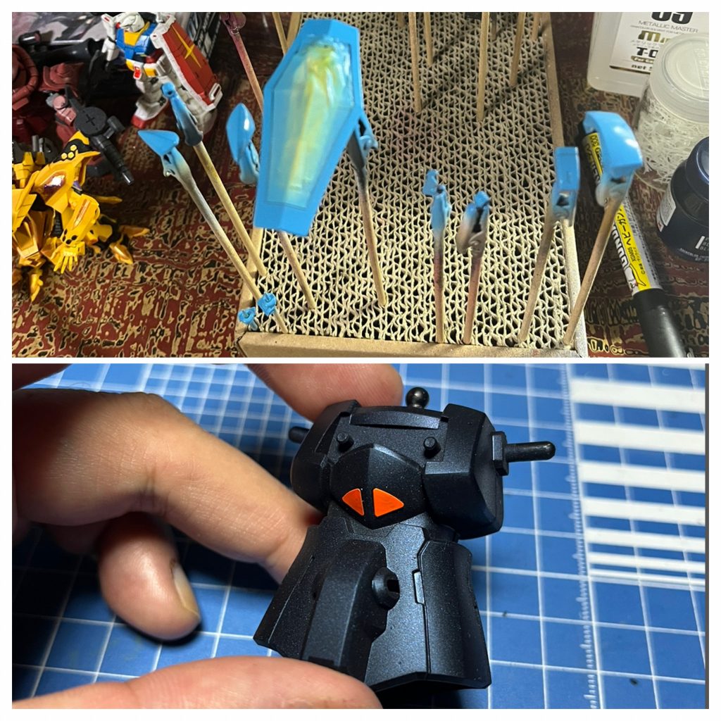 差し色のライトブルーに加え、胴体部分のみプリズムブルーブラックで塗装しました。