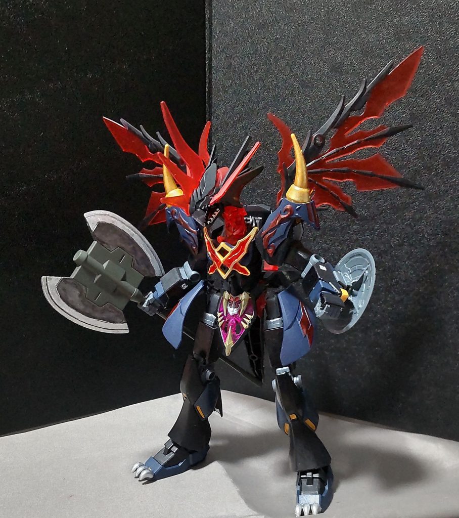 今回もEGのνガンダムの四肢を借りました。装甲に関しては、ウォーロックイージスガンダムのを装着させました。