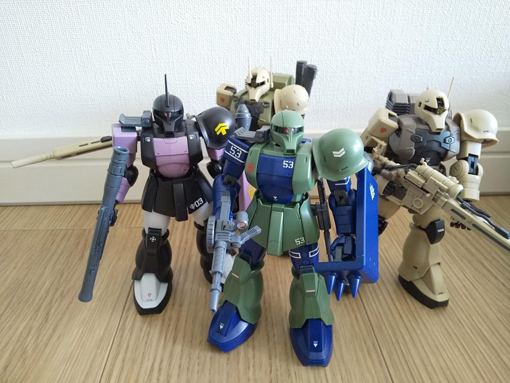 旧ザクチームで。以前作った黒い三連星用、スナイパー、スナイパー(カークス機)と。