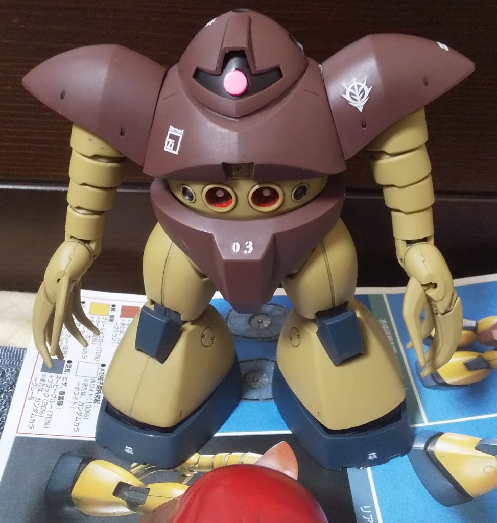 :素立ち…部分塗り、つや消し、スミ入れ、水転写Dを使いよりブリリアントに！…いつかは合わせ目を消してみたいな…これが出来たらエクセレント！