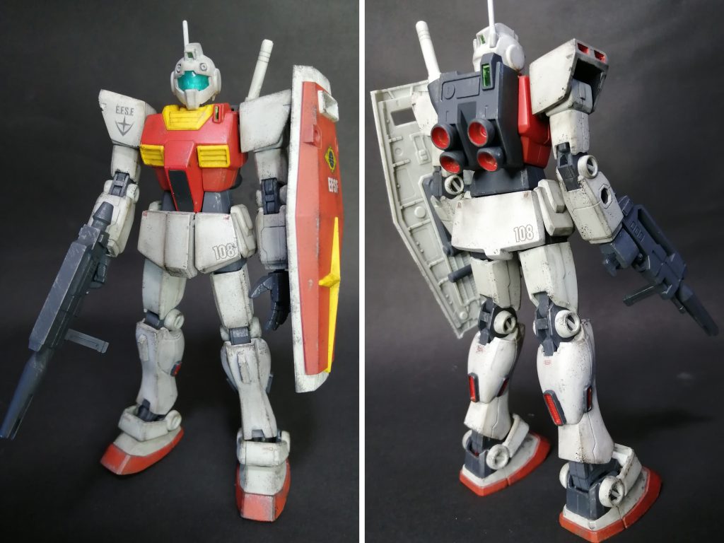 ジムⅡ。ジムの近代改修機。UC0088においては旧式化してるが、地球連邦軍においては現行の主力機である。本体リバイブガンダム、頭寒冷ジム、肩と腰アーマーとバックパックはジムⅡとミキシングしてますが、そのままでは合わないので斬ったり削ったりと時間かかってしまいました。