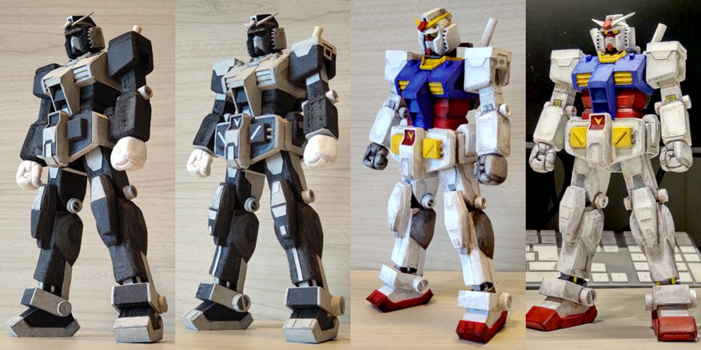 紆余曲折(・・・無計画)随分回り道をした気がしますがとにかく等身のバランスがむずいです。今のガンダムみたいなモデル体型ではなく旧キットやFGガンダムのようなガチムチ感がほしい。あぁ、旧キットの1/60を作らねばな・・・汗