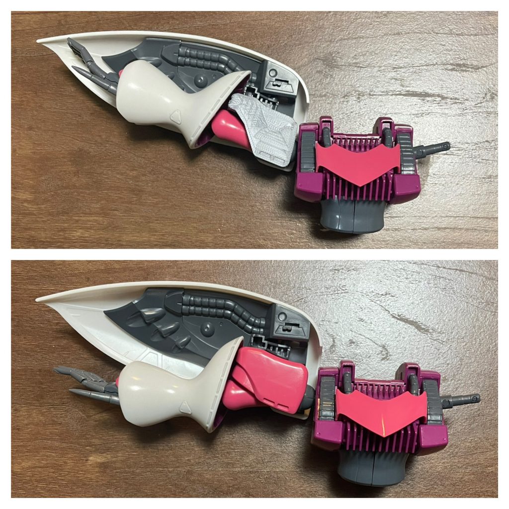 ウィングバインダーへの腕の収納はこのようになります。完全に収納させるためには腕かウィングバインダーの新造が必要ですが、大変すぎるのでここまでとしました。