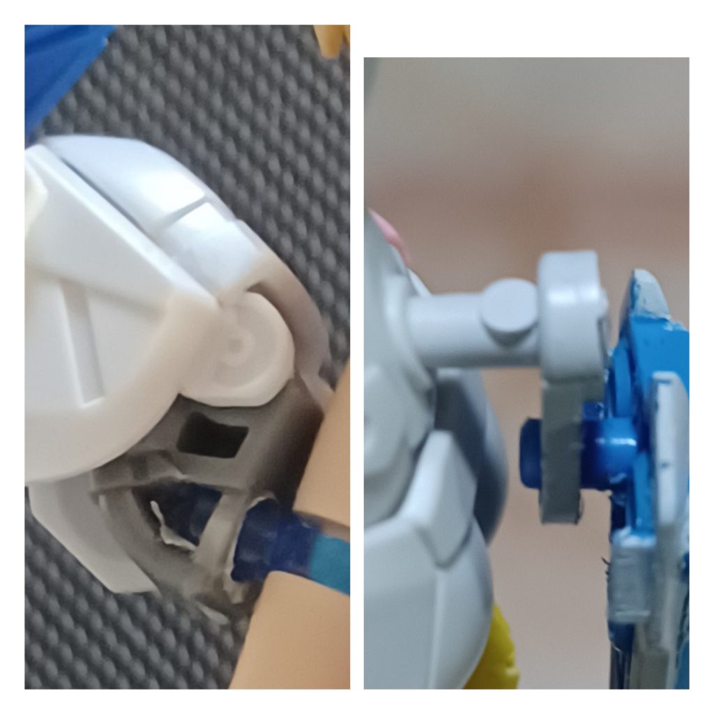 追加肩装甲はキットの肩部分をぶった切り3mmの穴を開けてますおしりの部分も少し下に移動させるために30MSのオプションパーツに付いていたジョイントパーツとランナーを利用ランナーのポッチが良い感じでストッパーになりました