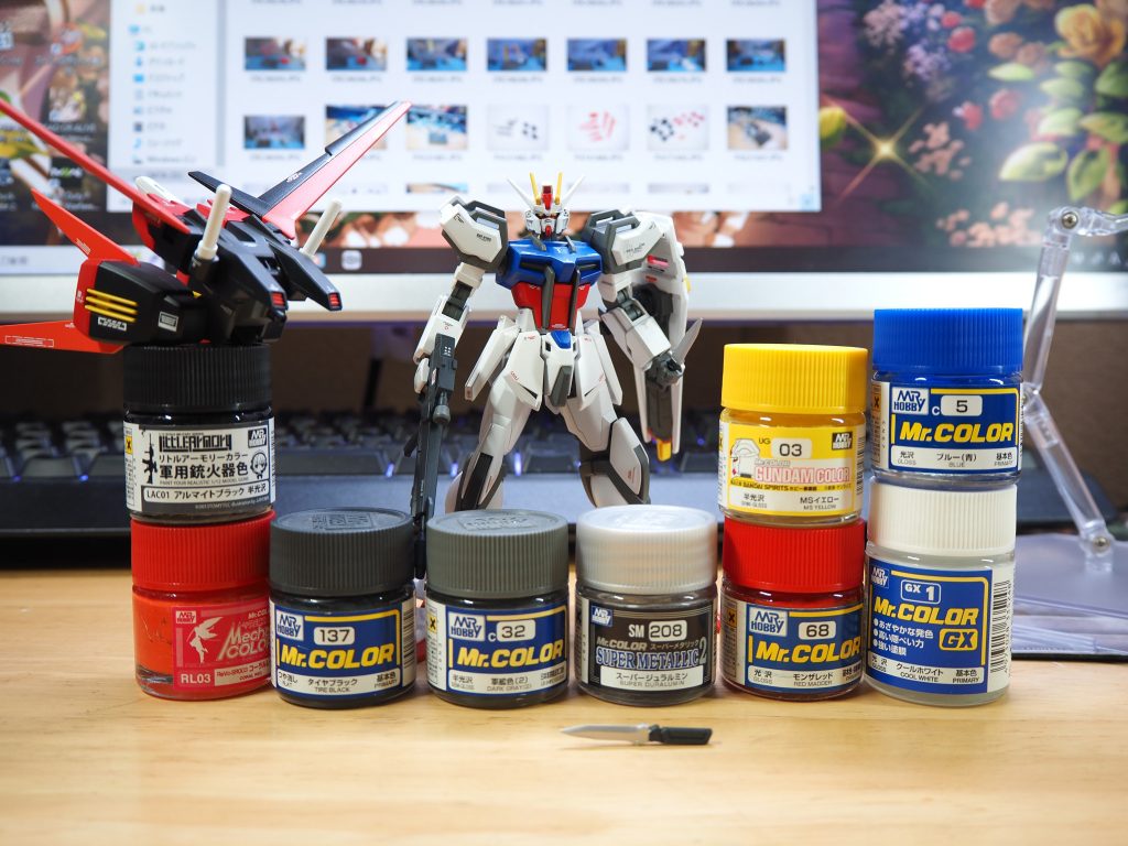 使用した塗料一覧。アーマーシュナイダーも付属してて塗り分けもしっかりしてたの忘れてましたわ(装備させた写真撮ってない