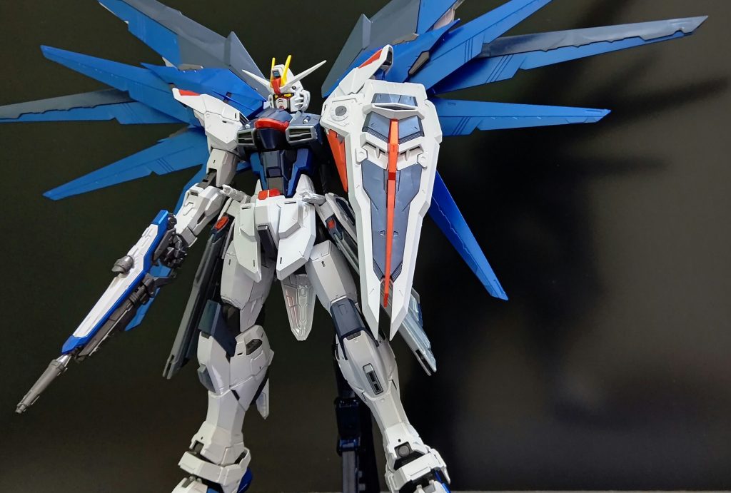 やはりフリーダムの名場面の一つとして欠かせない舞い降りる剣の登場シーンはいつ見ても格好いいですね。このキットはそんな名場面をしっかり鮮やかに再現できる名キットですね