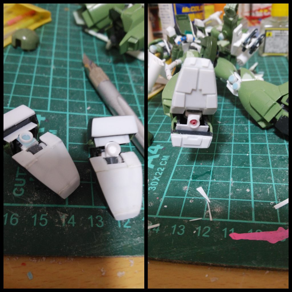 足裏は肉ヌキがものすごかったのでプラ板で新造。かつ変形の為につま先が可動できるように加工してます🍎