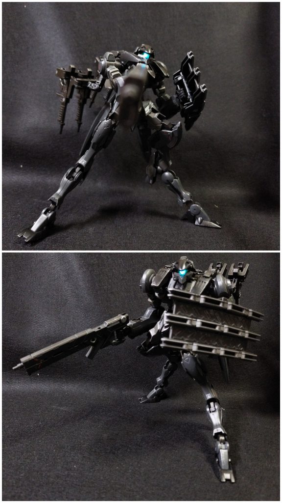 155mmライフルとブレードシールドお気づきの方もいるかと思いますが、武装構成や推進機は戦術機を参考にしています。