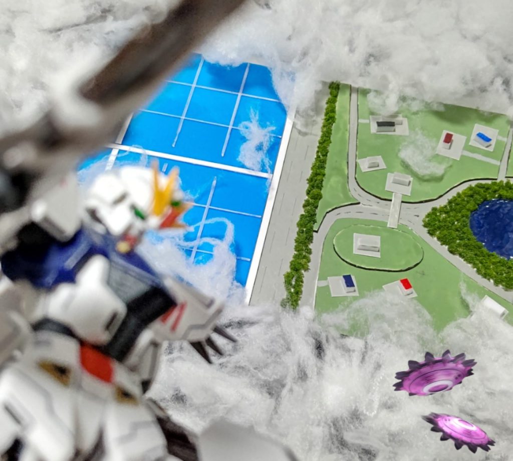 湖はレジンで作りました。周りを雲に見立てた綿で囲って完成です。