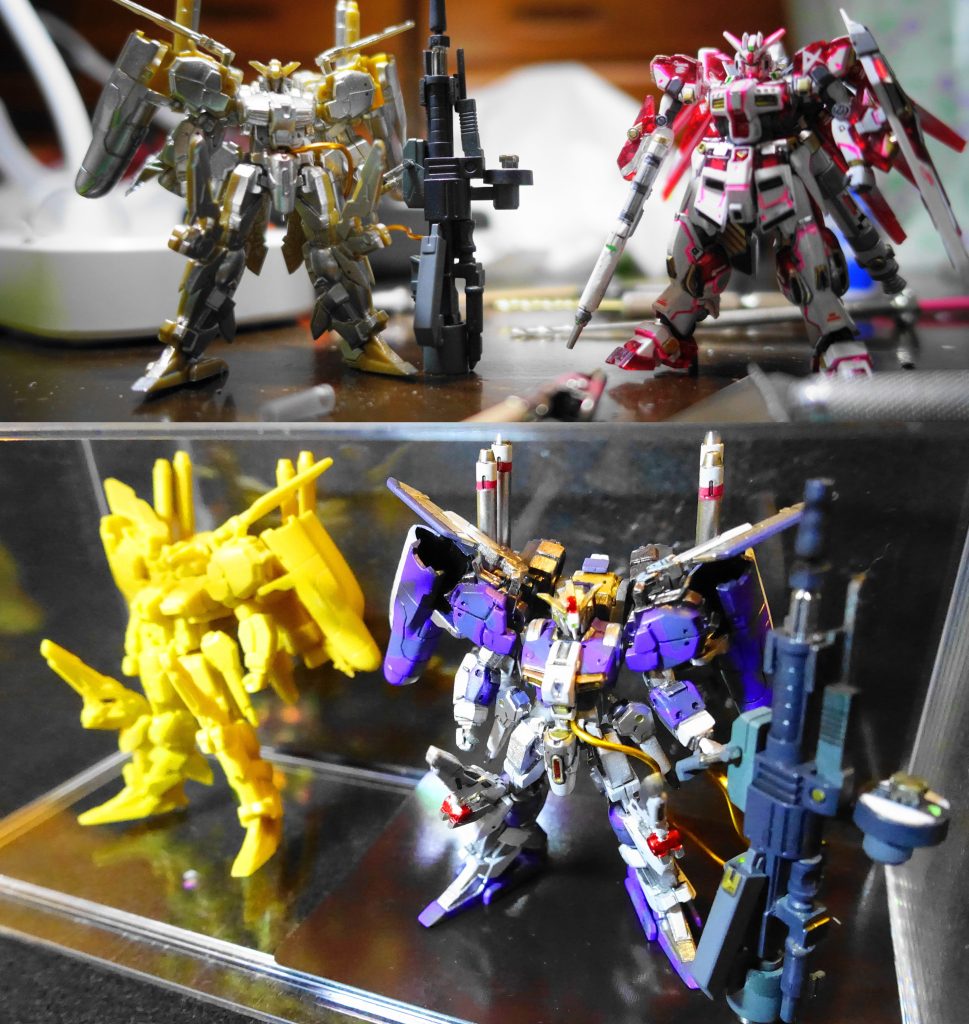 ●EX-S 3機入手できたので、まずは本体はいじらずにバスターランチャーだけ作ってイメージをあとから作りました。●バスターランチャーってエルガイムで出てきて、へそからケーブルが伸びてるのがかっこよくて、いつかやってみたいと思ってました。●ダイソーのアルミ針金が良い発色で柔らかくて使いやすいです。