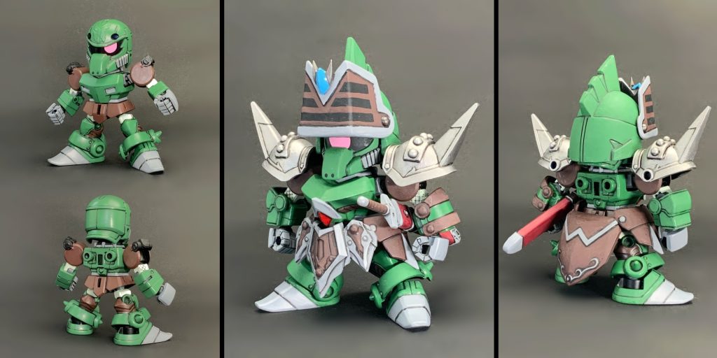 本体はレジェンドBBのナイトガンダム兜は旧キットのバーサルナイトガンダム他は主に三国伝キットより