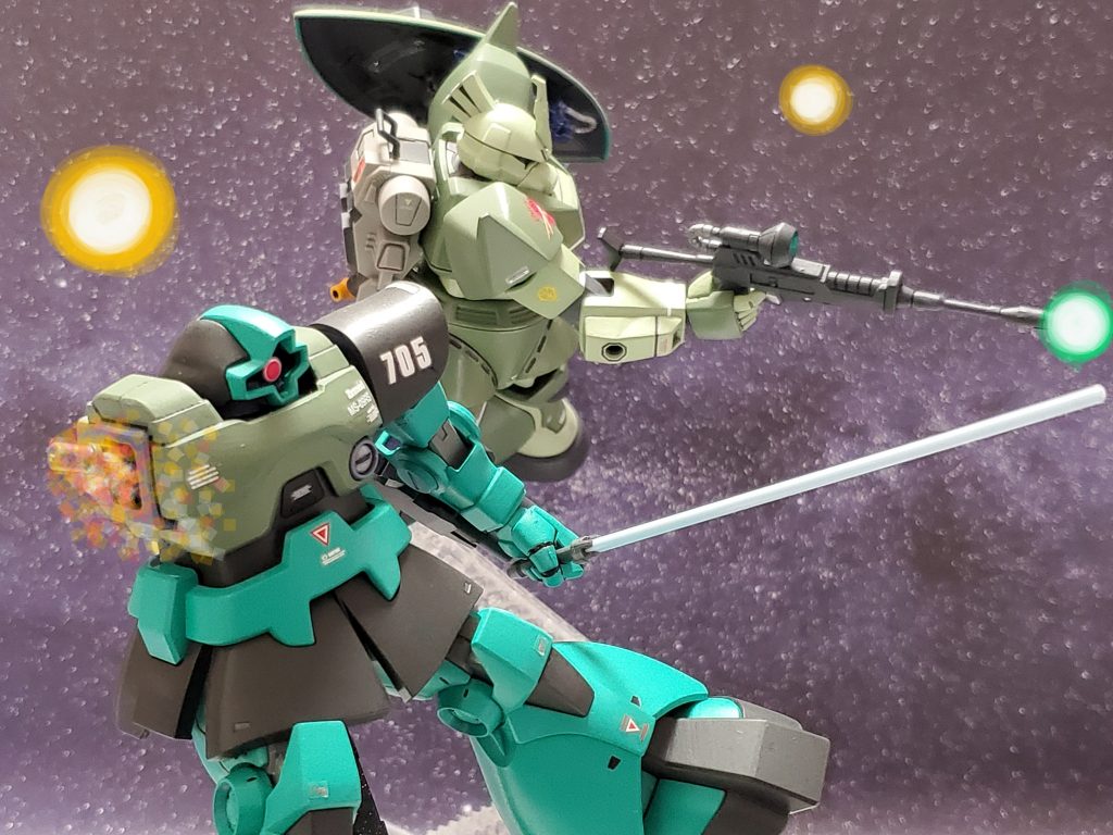 危うい所をギャレット少佐のゲルググが援護😵ギャレット少佐と共に旗艦に後退～💦この後、『FairyHeart』隊は敗戦を悟り戦線を離脱するのであった……💫