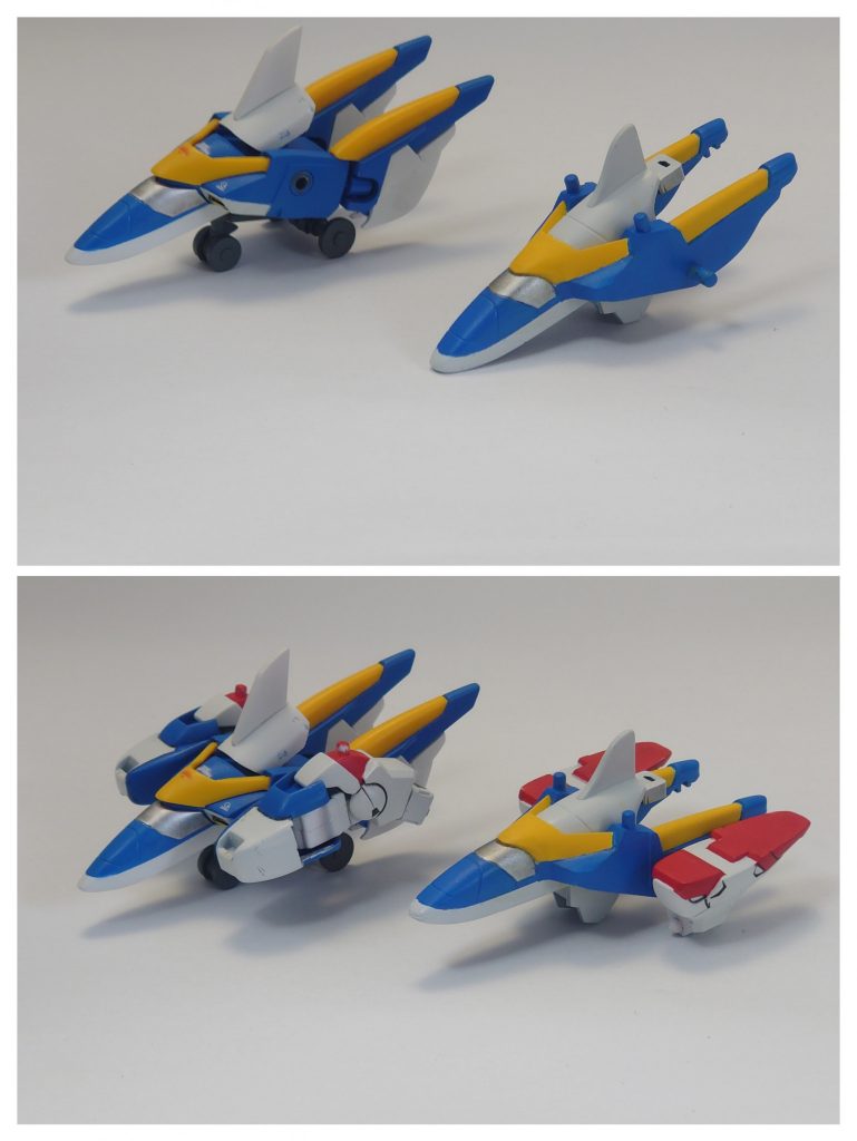 コアファイター、トップファイター、ボトムファイターも再現可能、塗装が面倒だった…。オリファーさんの特攻については未だに合点がいきませんな。