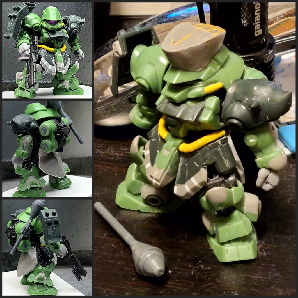 ボディのグレーの部分がパテを盛った箇所です。ハンドパーツはTakuya さんのロボマニ(2S/丸指)と交換してあります(右手はサーベル持ち手)。小さくてもやれることが多くて楽しめました!\(^o^)/