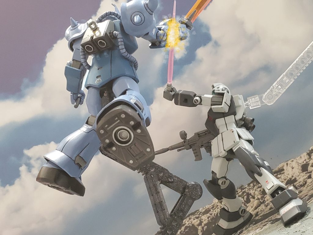 二刀流のグフを相手に苦戦するも、ついにグフの右腕を切り落とすジム2号機~🎊ブリッツ中隊は作戦失敗でオデッサに後退👍✨第1特務部隊は『モルトゲ』を無事死守する事に成功した🎉