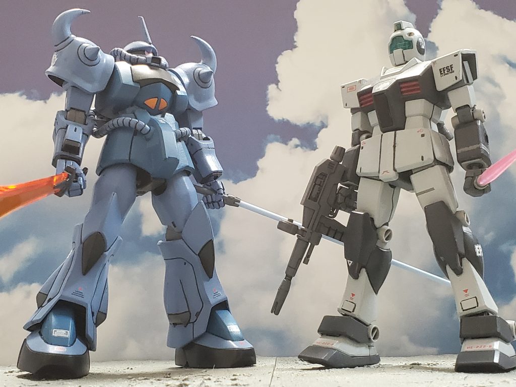 最後は激戦を演じたプロトタイプジム2号機と❗可動域はやはり厳しいものがありましたがスタイルは抜群で旧キットながら楽しく制作出来ました😊🎶今回のグフ、昨日投稿したジム2号機とリンクした作品となっております🎵ジム視点作品も合わせてご覧頂ければ嬉しいです😊✨今回も長~い投稿作品にお付き合い下さり本当にありがとうございました✨感謝申し上げます🙇