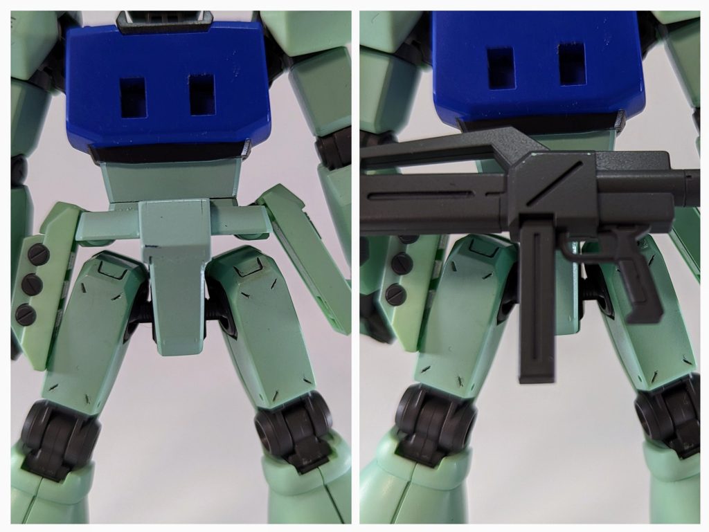 ビームライフルを腰にマウントできるようにマグネットを腰の後面に仕込んでいます。