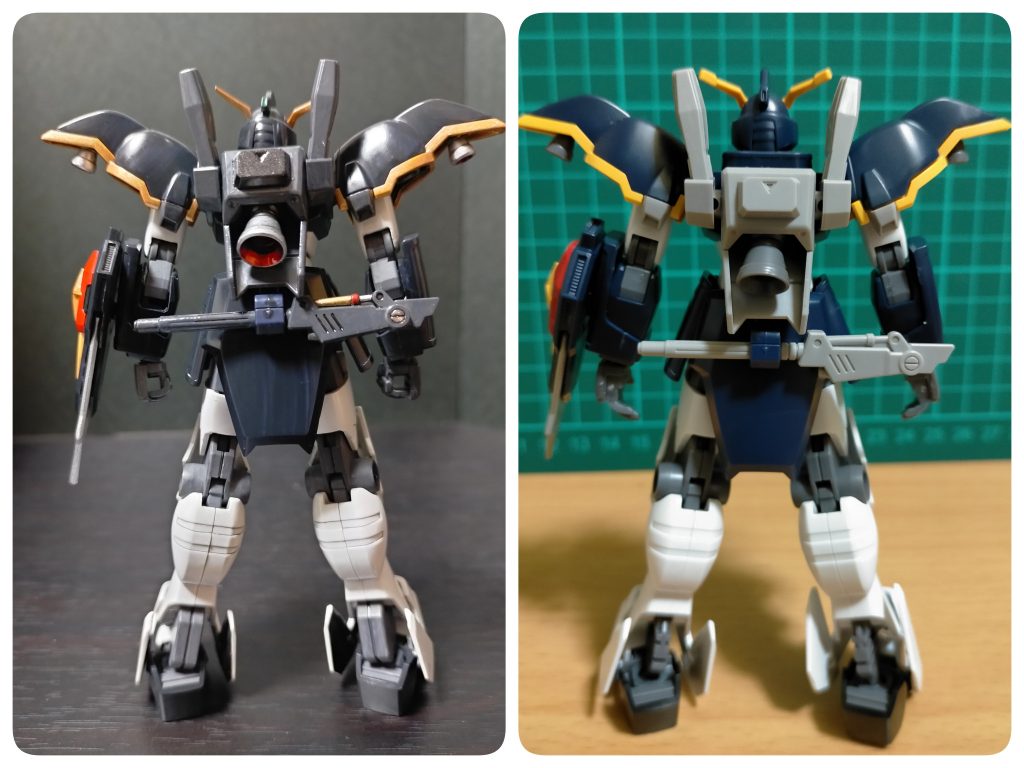 正面/両サイド/バックショット各　塗装後/塗装前「オペレーション・メテオ」のために開発された5機のガンダムの1機でパイロットはデュオ・マックスウェル。又、OZ側からの呼称はガンダム02。ガンダムデスサイズはステルス性に特化した機体であり、敵に気づかれることなく標的を破壊することを機体コンセプトとしている。バックパックには電波妨害システム「ハイパージャマー」が搭載されており、これによりレーダーやカメラを撹乱し、探知されずに行動が可能となっているが、頭部の大型アンテナによりハイパージャマーの影響を受けることなく敵機の位置を正確に捉えることを可能としている。