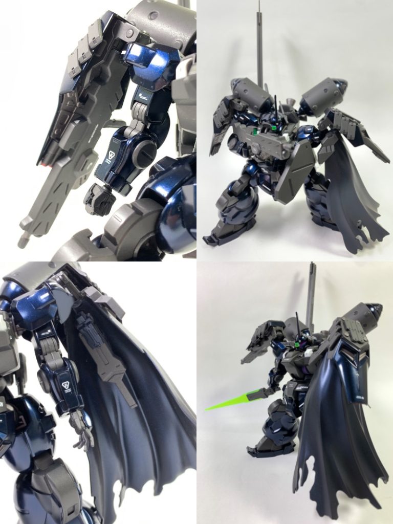 ビームマシンガンはネオジム磁石で右のシールド裏に、マントの裏にはビームトーチを収納可能です。また、シールド裏にはグレネードを装備しています。