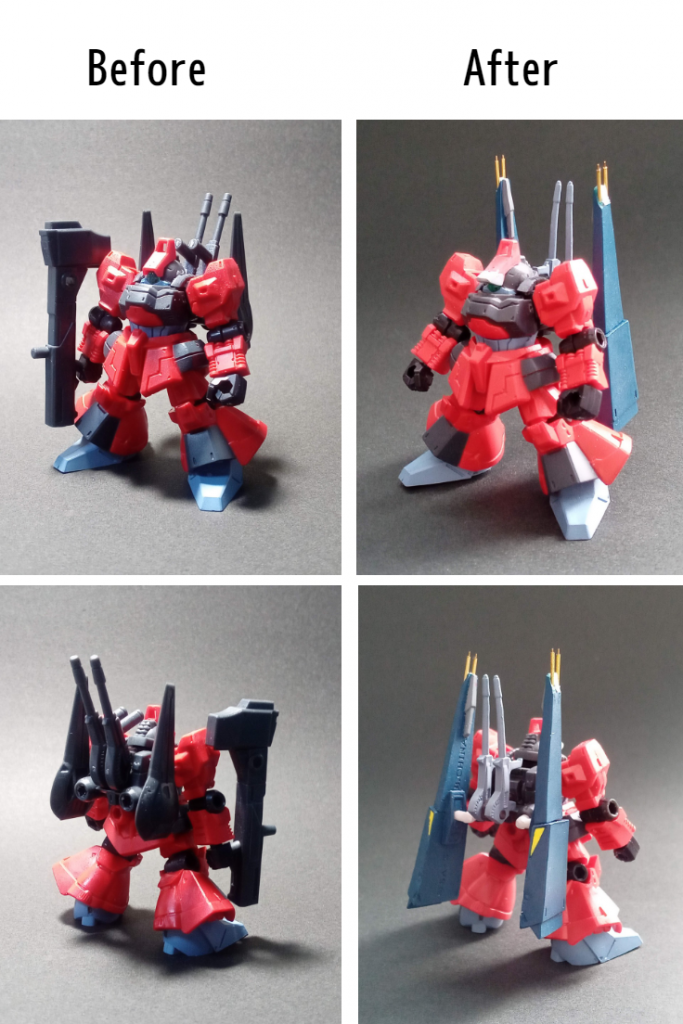 背負ってるビームピストルも別シリーズのガシャポンのものと交換してます。