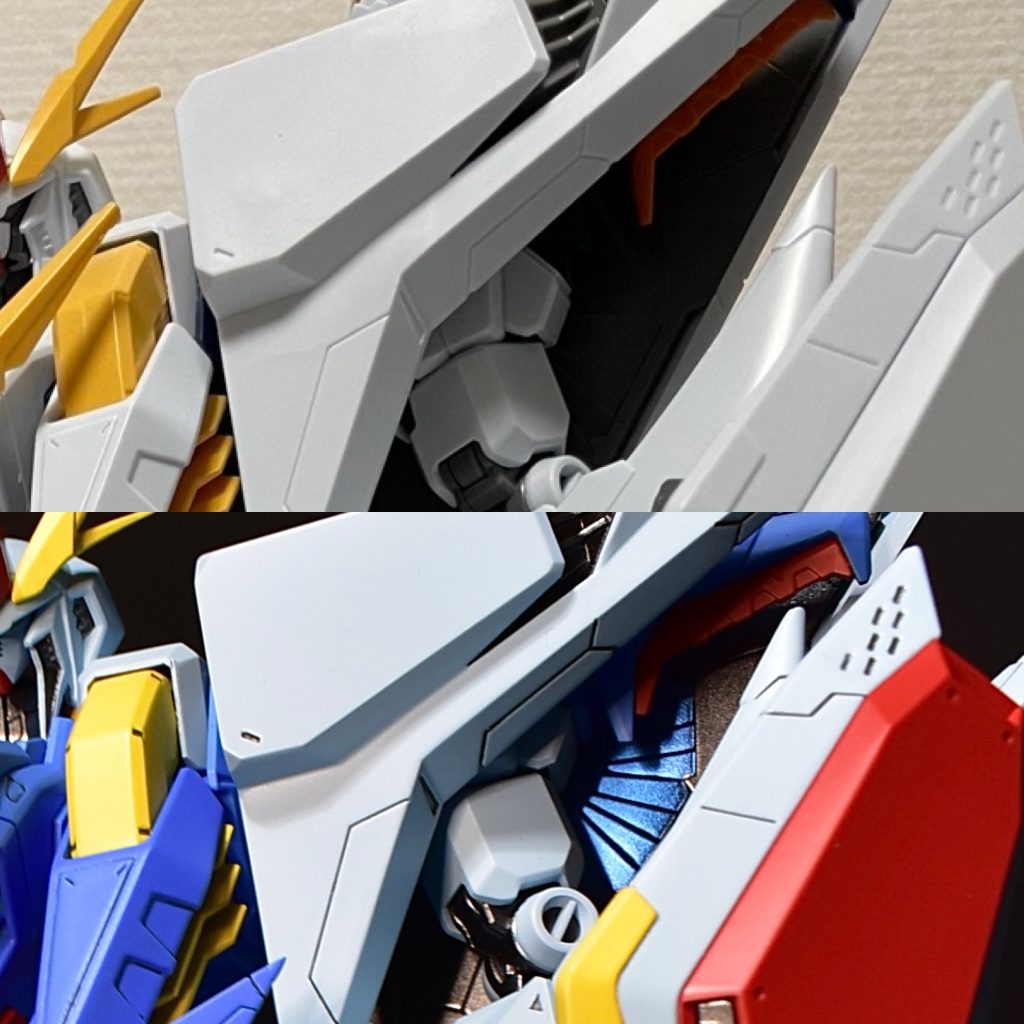 ミノフスキーフライトシステム発動時に光る部分を塗り分け。クレオスのクリスタルカラーを施しました。