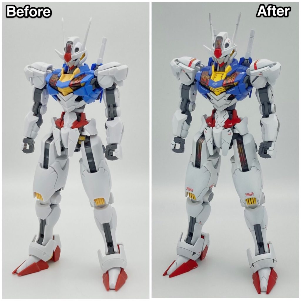 まずはじめにガンダムエアリアルのビフォーアフターです!左側が改修後、右側が完成後になります。