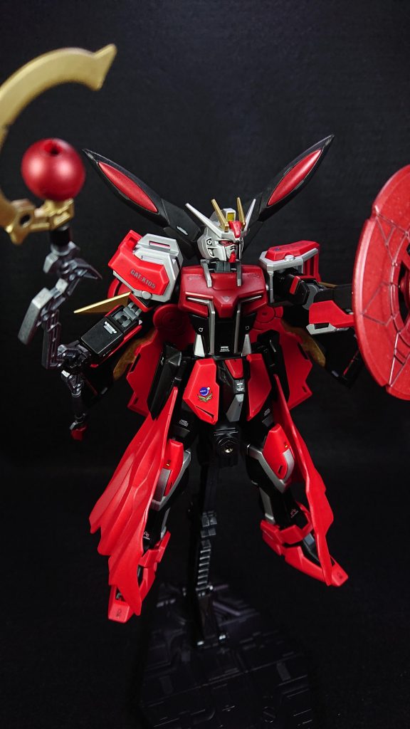 今回のお気に入りポイントは“サイドスカートのマント”です魔法使いのローブをイメージしてみたのですが、かなりいい感じで気に入ってます機体カラーも赤と黒でヒロイックな感じで上手くまとまりましたでは、最後までご覧いただきありがとうございました