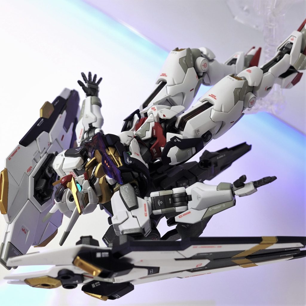 完成時の写真 その3今回は初めて白外装の部分を一部マスキングしてグレーにしてみましたスジボリをしっかりやっていると作業がし易いですね