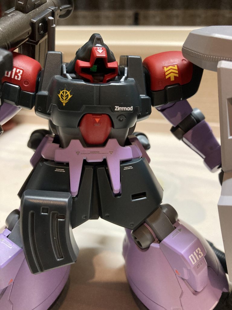 補給路が寸断されモノアイの修理が出来ず、戦利品で得た連邦軍のメインカメラで代用。という設定で角目にしてみました。