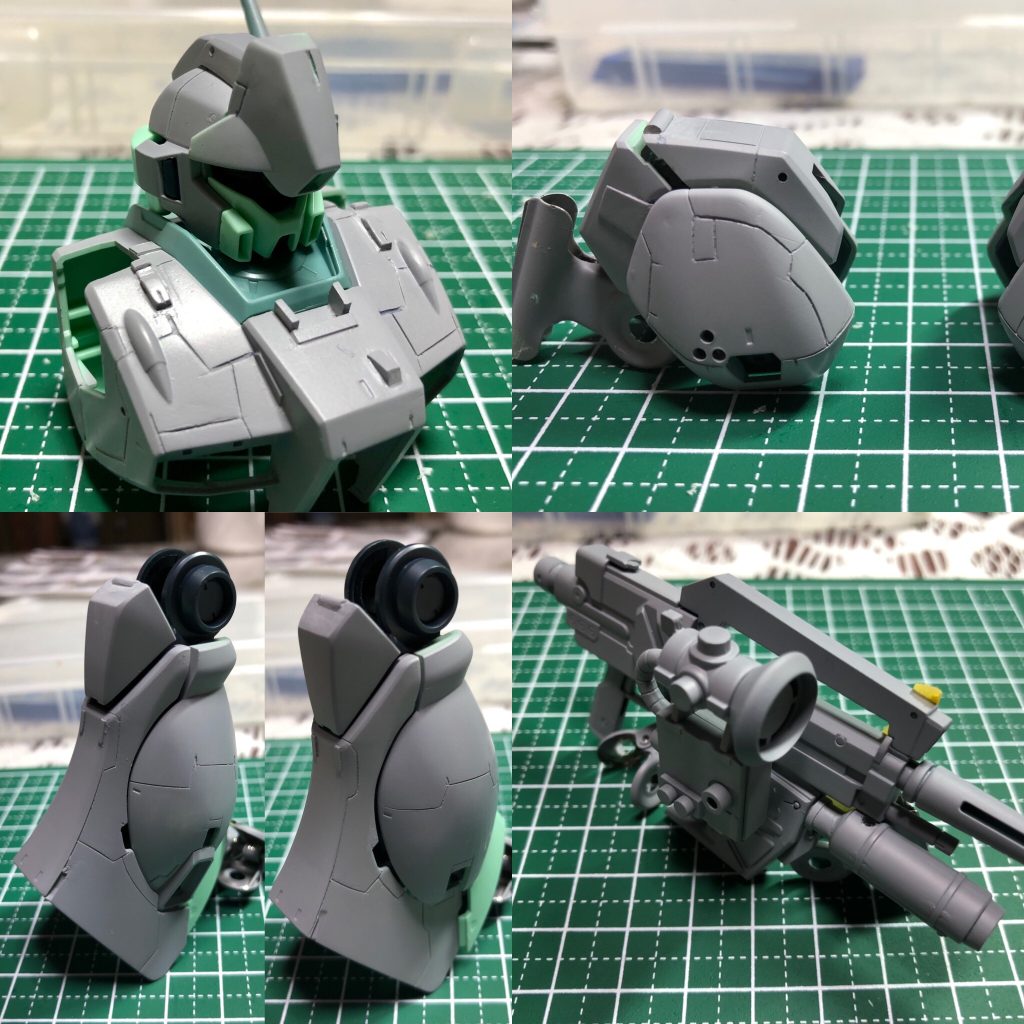 製作途中。スジボリ追加、プラ材を利用した凹凸ディテール追加が中心。