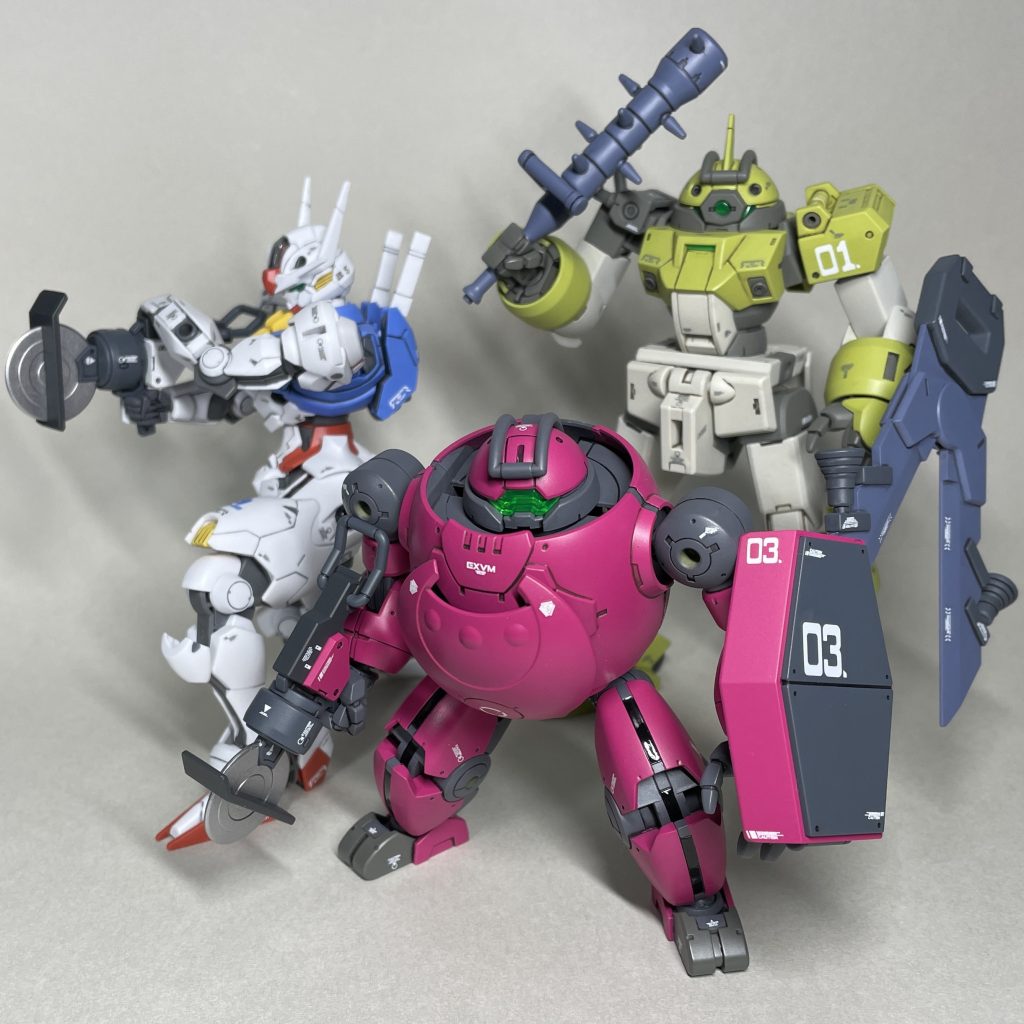 エアリアル、グエル用MS(妄想設定)と並べて 「株式会社ガンダム」解体部門   といったところでしょうか😅