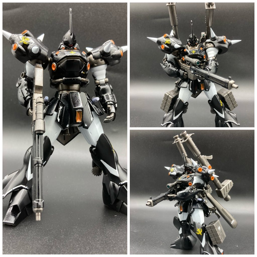 正面から!! 黒の高級車をイメージしたのでツヤツヤです!!腰上はほぼケンプファーですが腰下はギャンクリーガーを改造したものになってます!