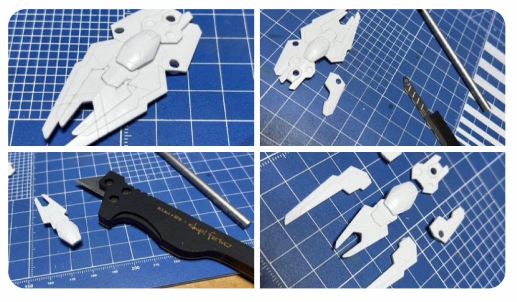 実はこっちが主役のシールドはまさかの非分割だよコンチクショー*\(^o^)/*ひたすら切り削り倒して分割。ヤスリとカンナで整えます。本当はもう少し細かく分割されるのですが、この辺で妥協(*´꒳`*)