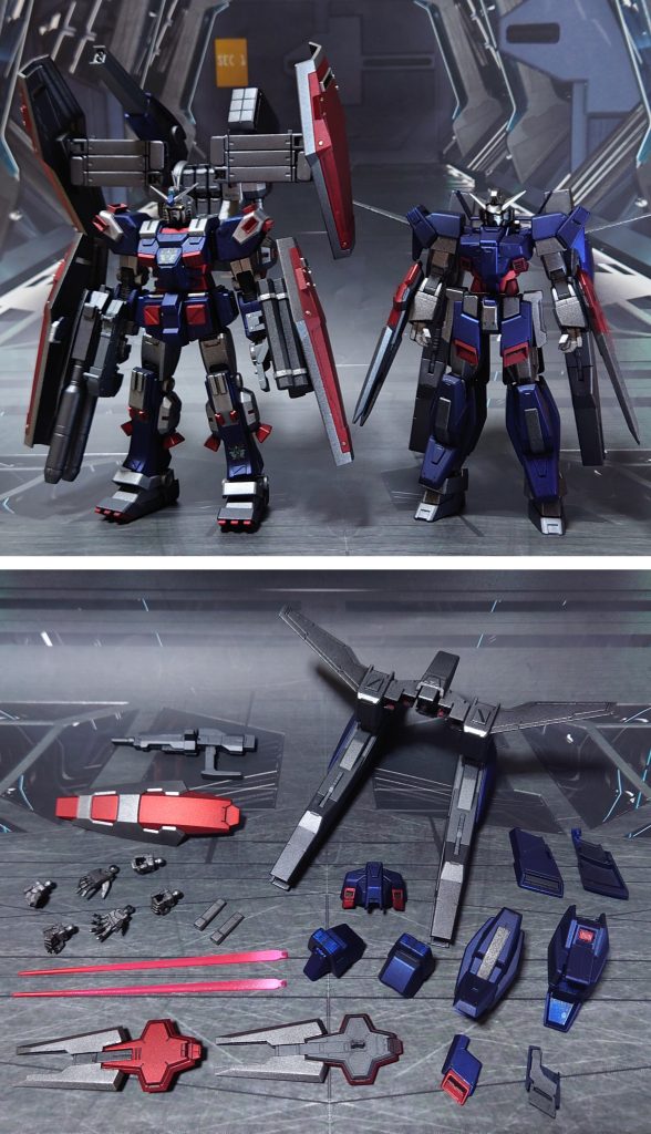 カラーリングのモデルにしたフルアーマー・ガンダム(サンダーボルト版)との比較と、付属品一式。